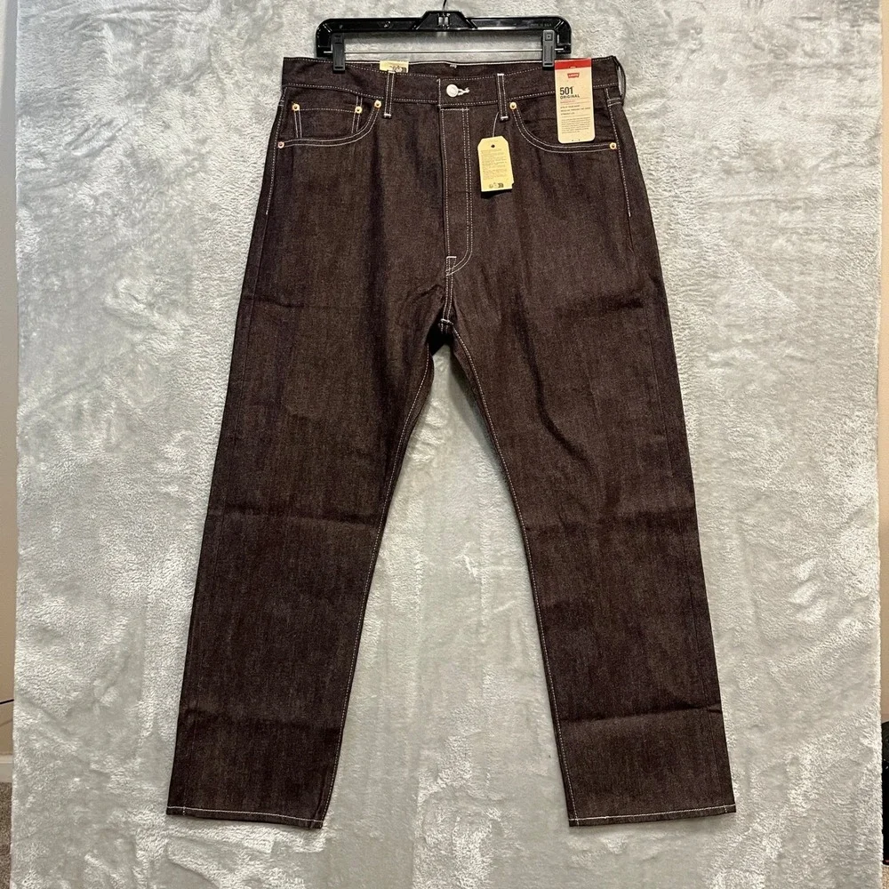 Levi's 501 Original Jeans Men 36x30 Brown Shrink-To-Fit Rigid Denim Straight Leg